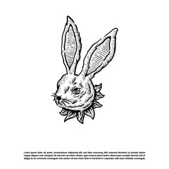 Vintage retro sketch art rabbit bunny head with leaf vector art illustration