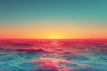 Naklejka premium Ocean Sunset, Calm Waters, Sky Colors, Clouds Reflection