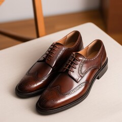 Elegant Brown Leather Dress Shoes on a White Surface - Formal Men's Footwear for Business and Special Occasions