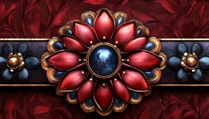 Fototapeta premium Ornate Red Flower with Jewel Centerpiece