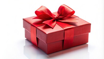 Fototapeta premium Red gift box with a bow on white background