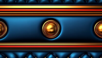 Fototapeta premium Blue Leather Upholstery with Gold Trim and Concentric Circles