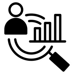 Analyze, analyze icon. Magnified growing bar graph icon