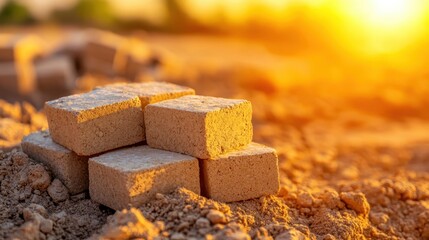 Sustainable Construction with Hempcrete Blocks - Eco-Friendly Building Material with Copy Space for Text