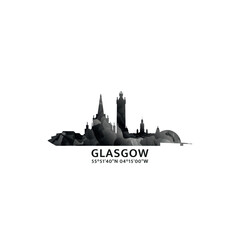 Fototapeta premium Glasgow panorama, vector badge, skyline logo and icon. UK, Scotland capital city horizon logotype with landmarks and building silhouettes. Isolated foggy abstract gradient graphic