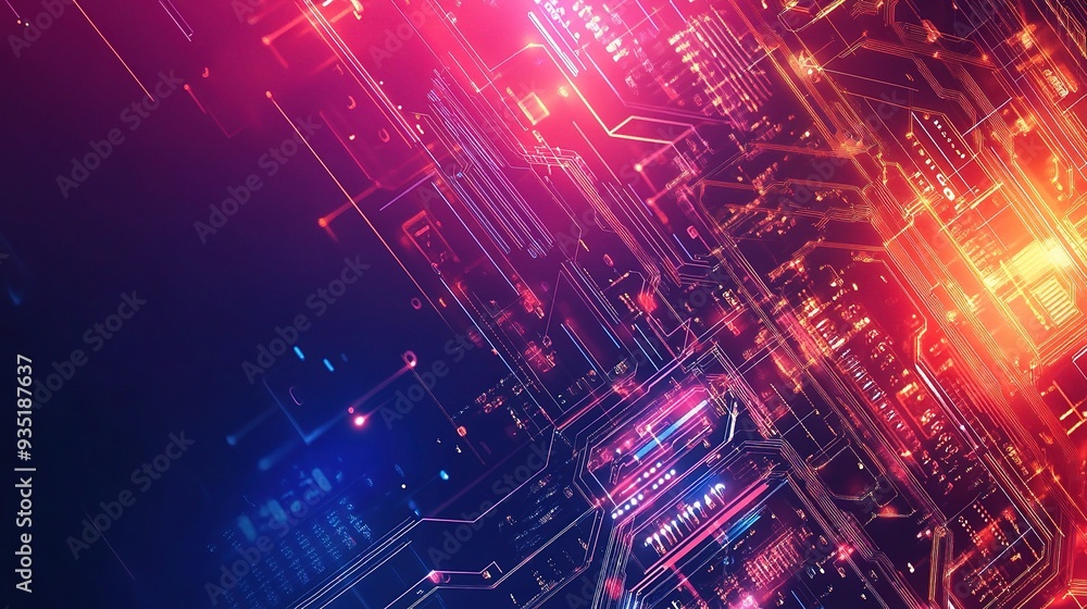 Poster digital pulse: a captivating abstract of vibrant, glowing circuit boards, pulsating with energy and 
