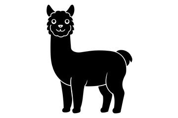 cheerful alpaca linocut vector illustration silhouette black