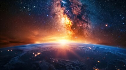 Obraz premium Earth and Milky Way Galaxy at Sunset