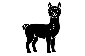 cheerful alpaca linocut vector illustration silhouette black