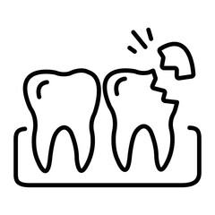 A line style icon of broken tooth 