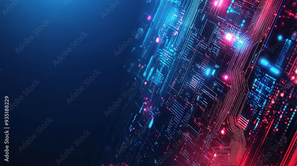 Poster digital circuitry: a mesmerizing abstract background showcasing a complex network of glowing red and