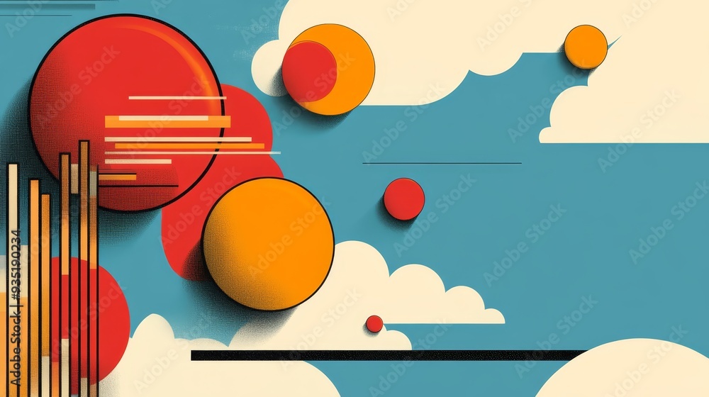 Poster abstract geometric background with circles and clouds