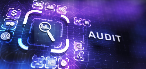 Audit - official financial examination for business as concept on virtual screen.