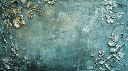 Vintage Floral Border on Teal Background 
