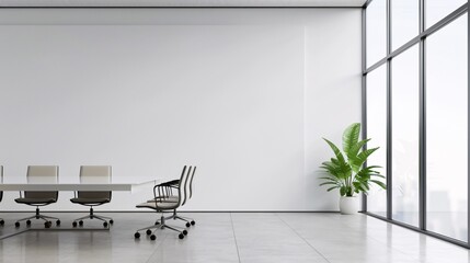 Spacious Modern Conference Room with Large Meeting Table and Sleek Chairs, Bright and Minimalist Corporate Workspace, Professional Setting for Business Meetings, Collaborative Environment.