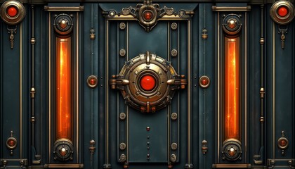 Ornate Metal Door with Glowing Orange Tubes