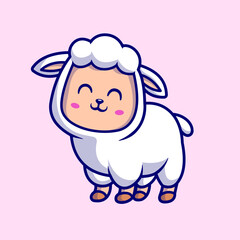 Fototapeta premium Cute Smiling Sheep Cartoon Vector Icon Illustration. Animal Nature Icon Concept Isolated Premium Vector. Flat Cartoon Style