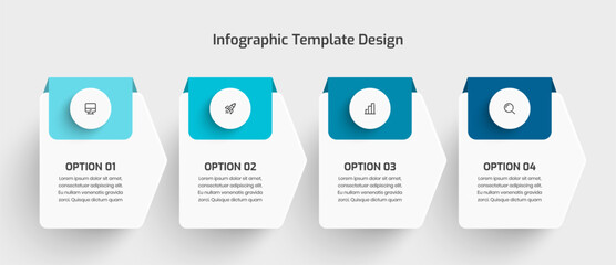 Business Infographic Template Data Visualization Abstract with Arrow Circle Label 4 Option and Icon
