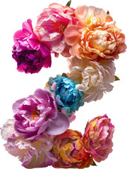 Colorful peony flowers form a 2