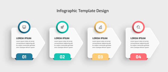 Business Infographic Template Data Visualization Abstract with Arrow Circle Label 4 Option and Icon