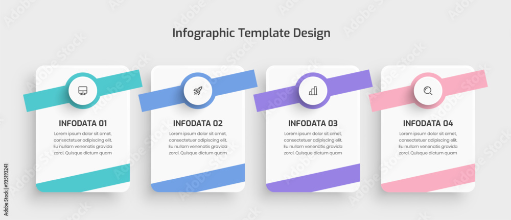 Aufkleber business infographic template with rectangle label icon and 4 option can be used for presentation
