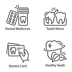 Collection of Line Style Tooth Care Icons 

