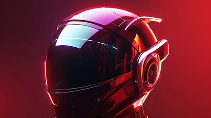 Fototapeta premium Futuristic visor for a sci fi helmet with a background of red and maroon