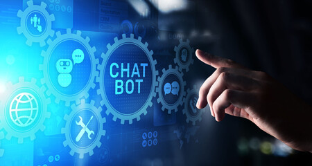 Chatbot computer program designed for conversation with human users over the Internet. Support and customer service automation technology concept.