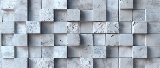 Polished Concrete Mosaic Wall, showcasing a vibrant arrangement of semigloss tiles in a square brick pattern, creating a striking three-dimensional background.
