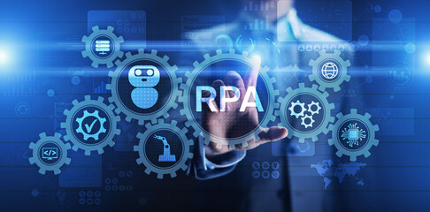 RPA Robotic process automation innovation technology concept on virtual screen.