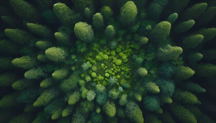 Top view green moss forest nature texture background.