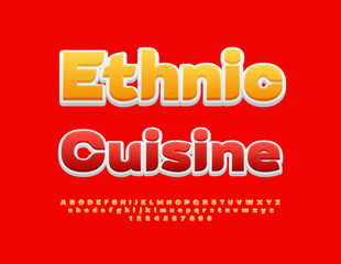 Vector advertising banner Ethnic Cuisine. Exclusive Stylish Font. Decorative Alphabet Letters and Numbers set.