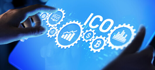 ICO Initial coin offering digital currency stock trading investment concept.