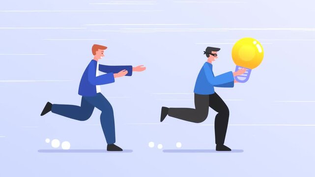 2d animation of a man chasing thief who stole idea, intellectual property infringement, theft