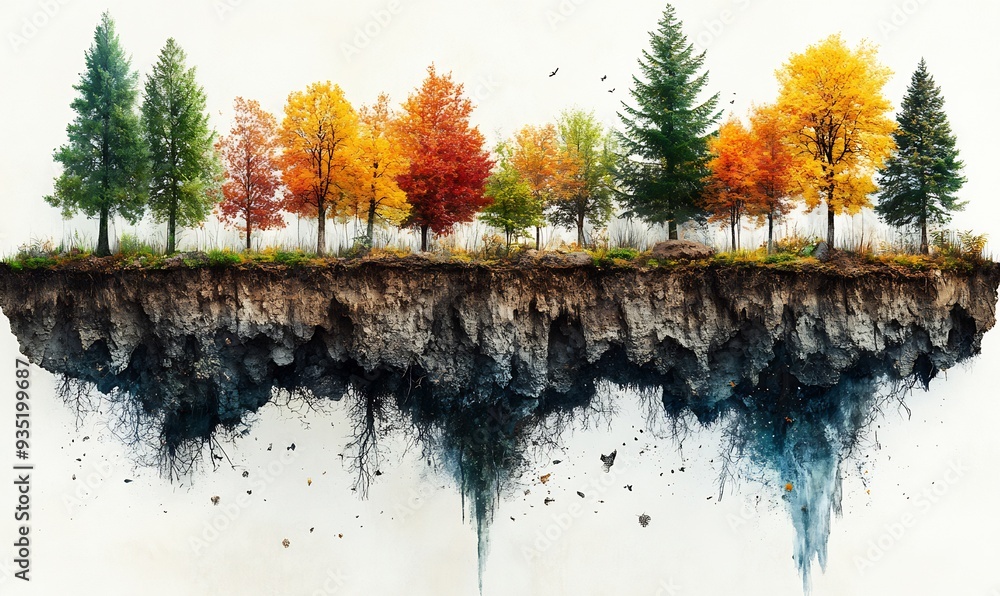 Poster infographic illustrating the relationship between deforestation and the carbon cycle showing how tre