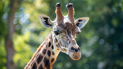 Fototapeta premium Giraffe head detail showing off the odd and yellow markings on its neck