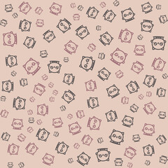 Cute seamless pattern with pink and brown cartoon bears on a light pink background.