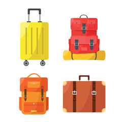 Set of icons of different travel bags on a white background. Tourism, business and travel concept.