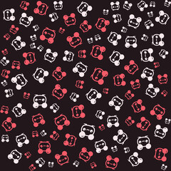 Seamless pattern of cute pink and white bears on a black background.