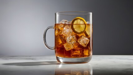 Glass of iced tea with lemon isolated on a white background, generative ai. A glass of tea. Summer Scene, Iced Tea with Lemon and mint on a garden table in bright sunshine.. Iced Tea
