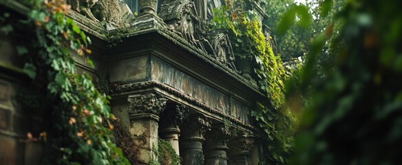 Overgrown Stone Columns of an Ancient Building