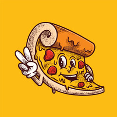 Pizza Retro Macot Logo Illustrations