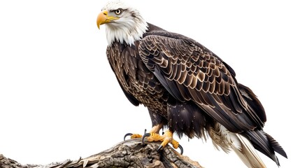 Fototapeta premium Majestic Bird of Prey Perched on White with Detailed Feathers