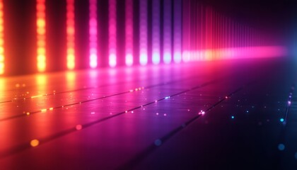 Neon Lights Reflecting on a Wooden Surface