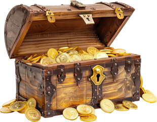 Open treasure chest full of gold coins