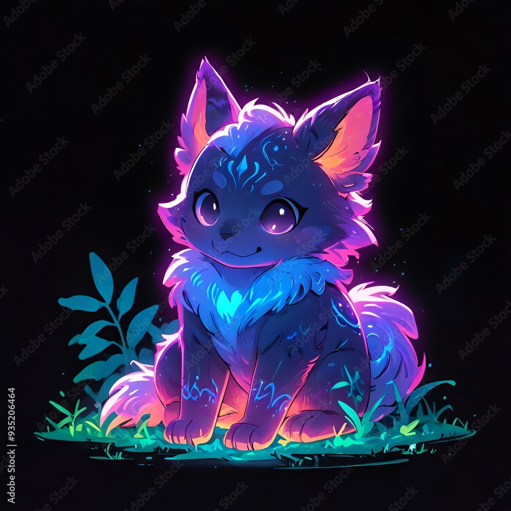 Canvas Prints cute neon fox