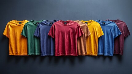 A collection of colored t-shirt templates for men, showcasing a variety of design options
