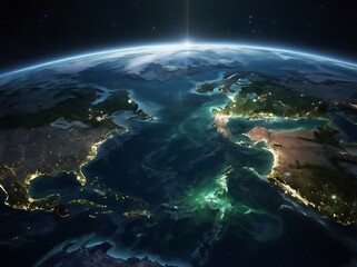 Planet earth view from outer space aerial view, human's planet astronomical view