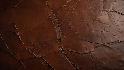Close-up of brown leather with natural cracks and texture, perfect for stock photo use.