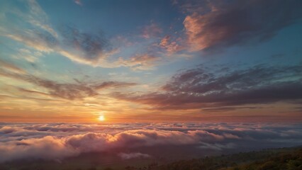 Fototapeta premium Dramatic evening cloudy sky landscape view, slight sunlight in horizon with dark orange clouds